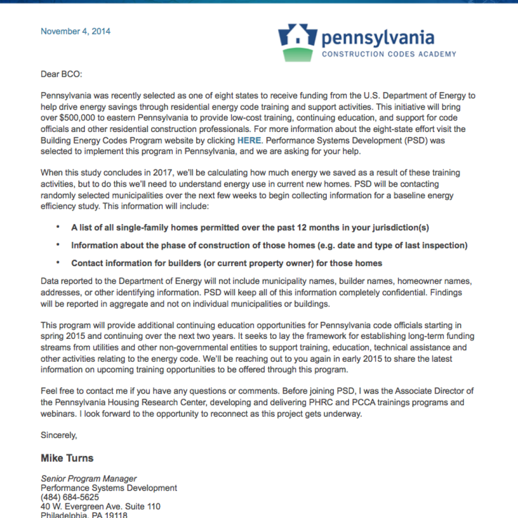 codesannouncement Penn Residential Energy Codes